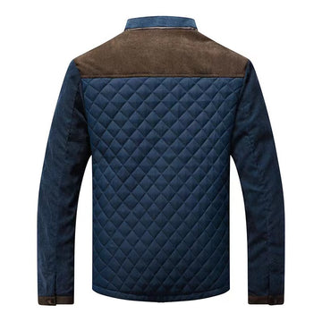 Men Vintage Quilted Leather Jacket Outdoor Zip Pocket Warmth Coat